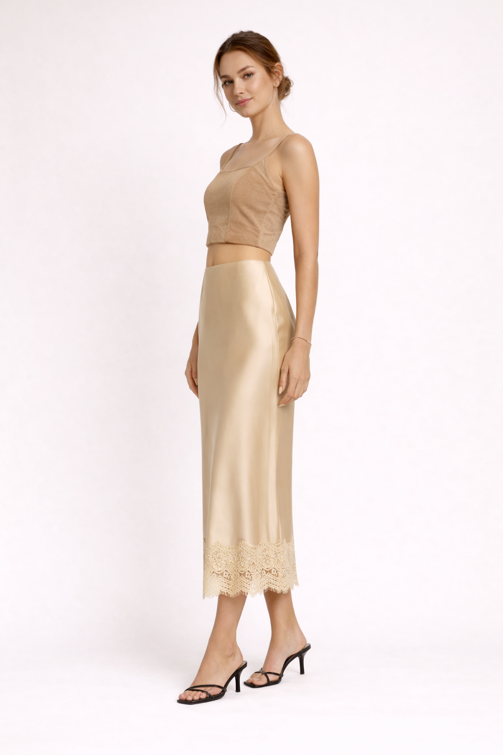 Vrouwen maxirok effen afwerking kant detail elegante stijl - Mireya