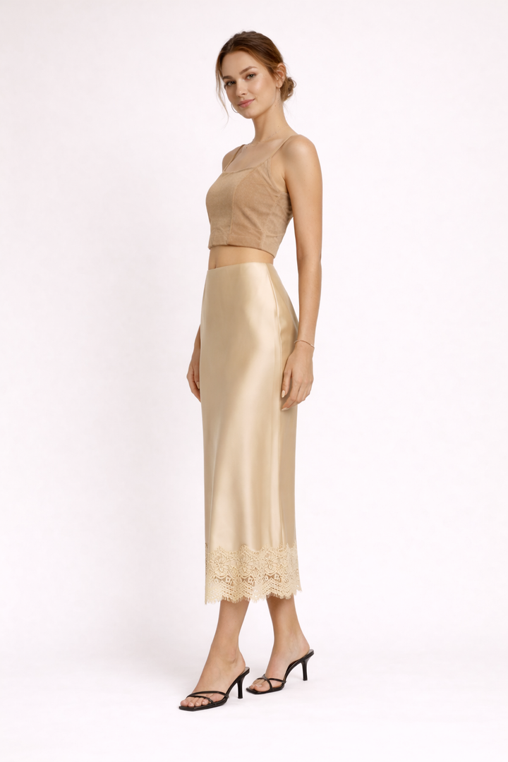 Vrouwen maxirok effen afwerking kant detail elegante stijl - Mireya