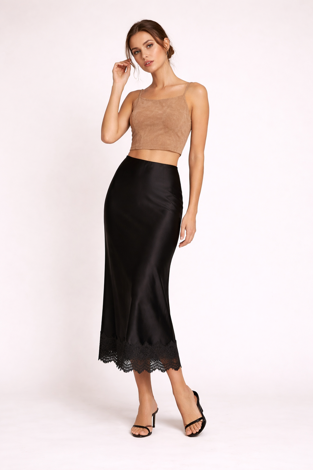 Vrouwen maxirok effen afwerking kant detail elegante stijl - Mireya