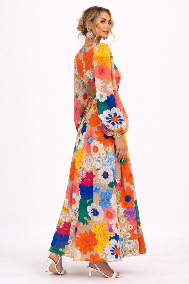 Maxi-jurk met bloemenprint en lange pofmouwen - Orlena