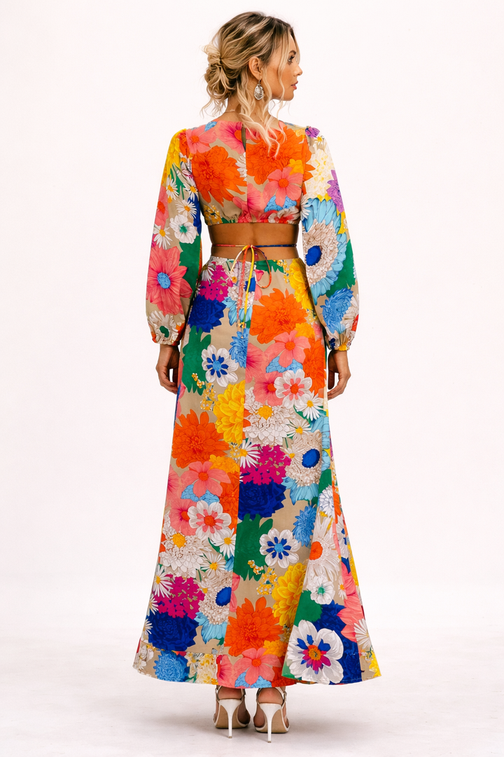 Maxi-jurk met bloemenprint en lange pofmouwen - Orlena