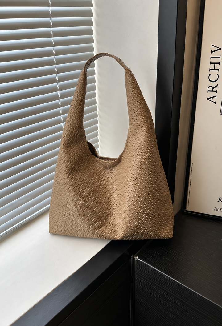 Damesschoudertas in leerlook met gevlochten afwerking hobo - Apolline