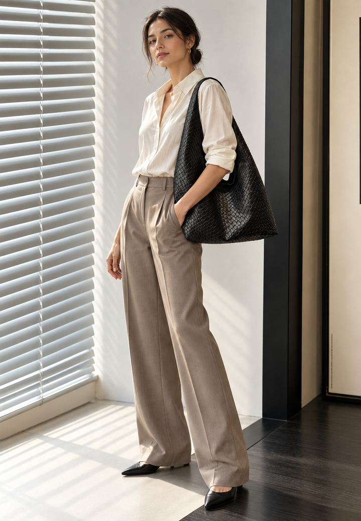 Damesschoudertas in leerlook met gevlochten afwerking hobo - Apolline