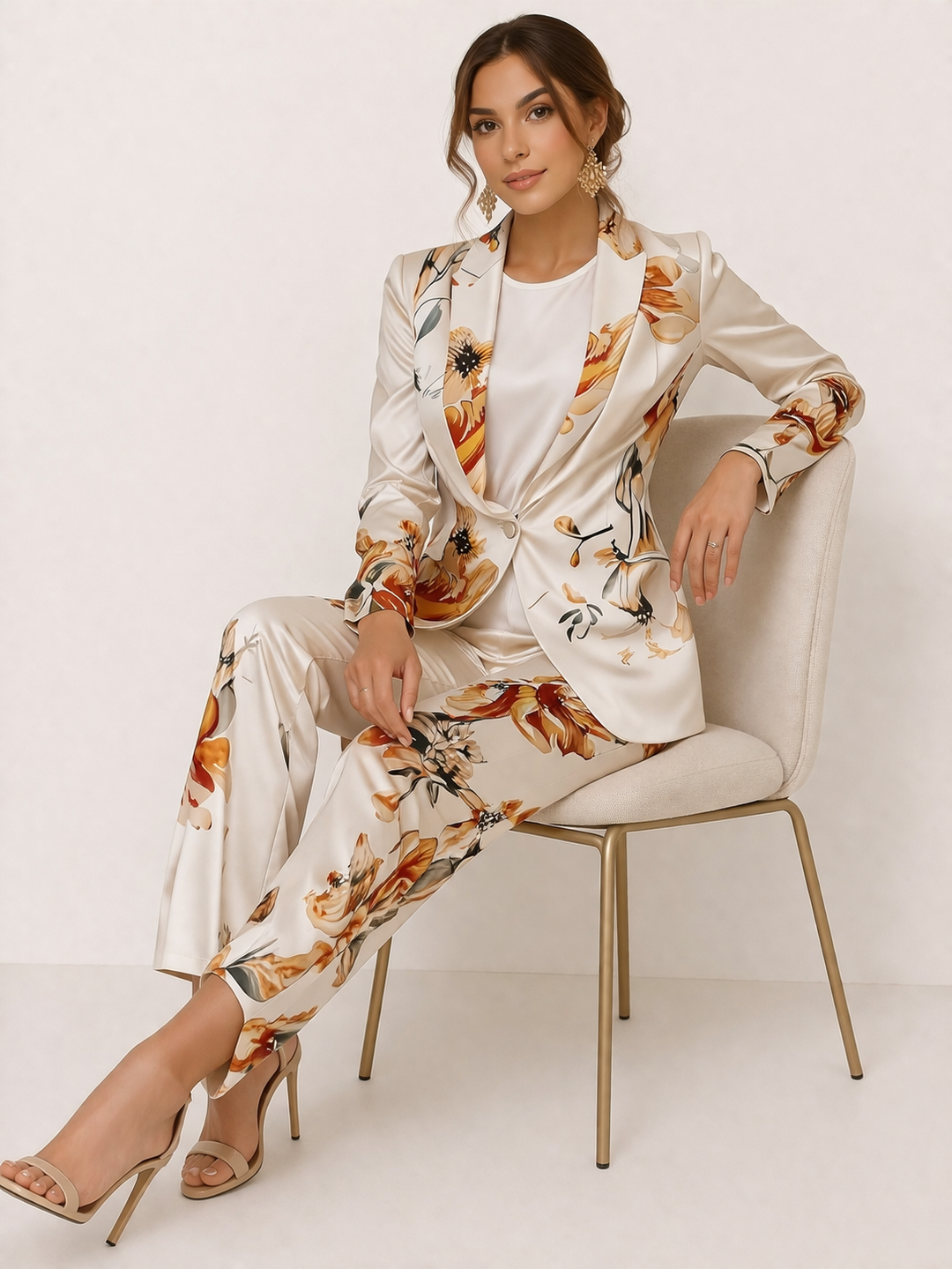 Damesblazer en -broek met elegante bloemenprint - Irina