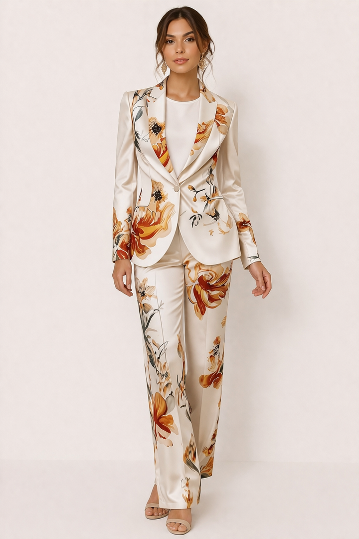 Damesblazer en -broek met elegante bloemenprint - Irina