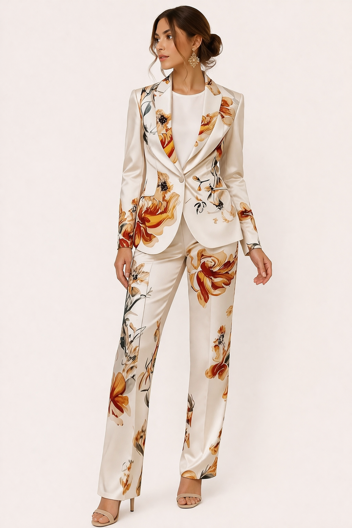 Damesblazer en -broek met elegante bloemenprint - Irina