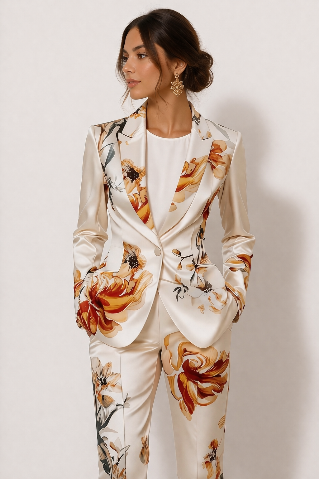 Damesblazer en -broek met elegante bloemenprint - Irina