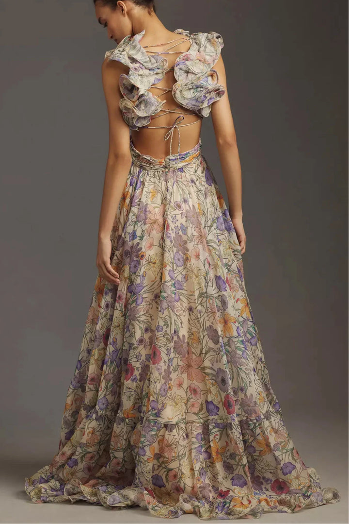 Juliet - Lange geplooide jurk met bloemenprint