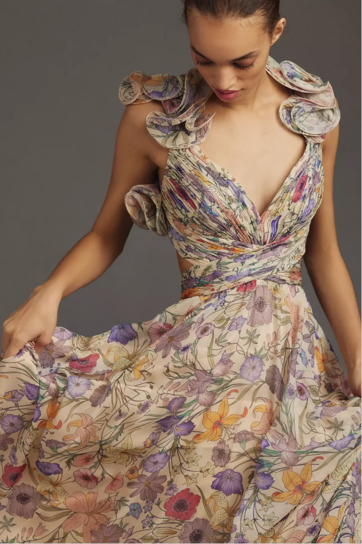 Juliet - Lange geplooide jurk met bloemenprint