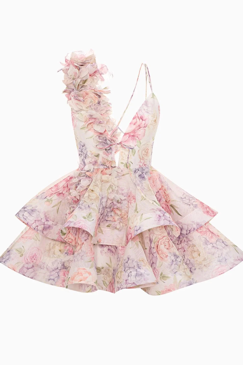 Isabella - Mini jurk met 3D bloem en gaas ruches