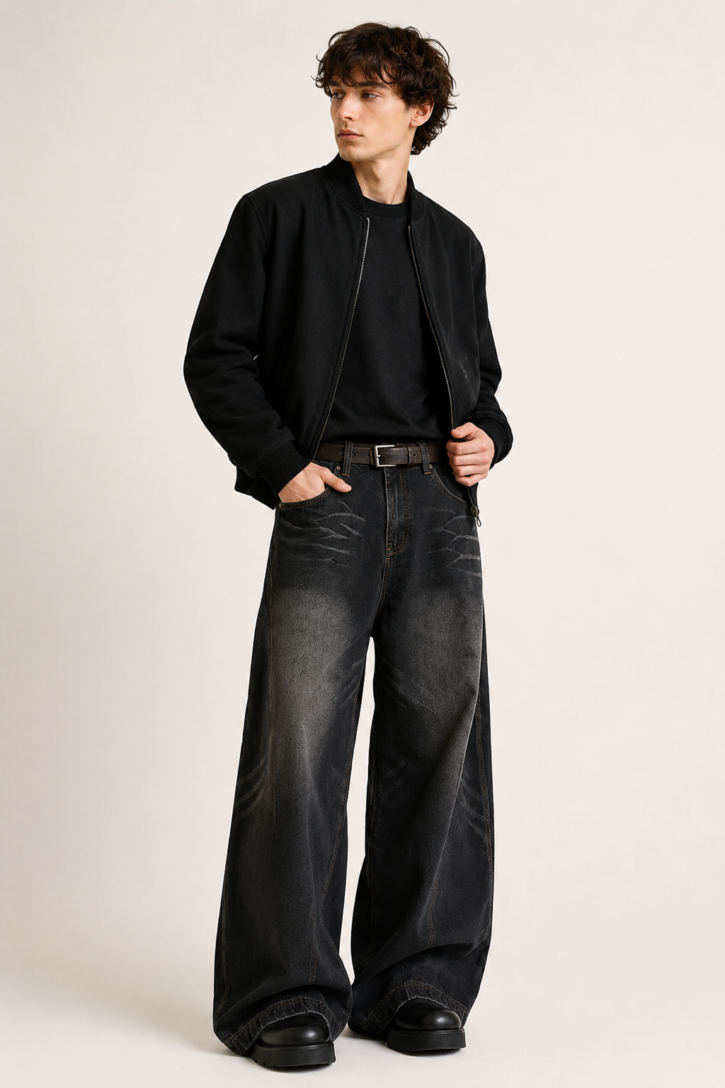 Baggy herenjeans met extra wijde pijpen en een versleten waseffect - Anselm