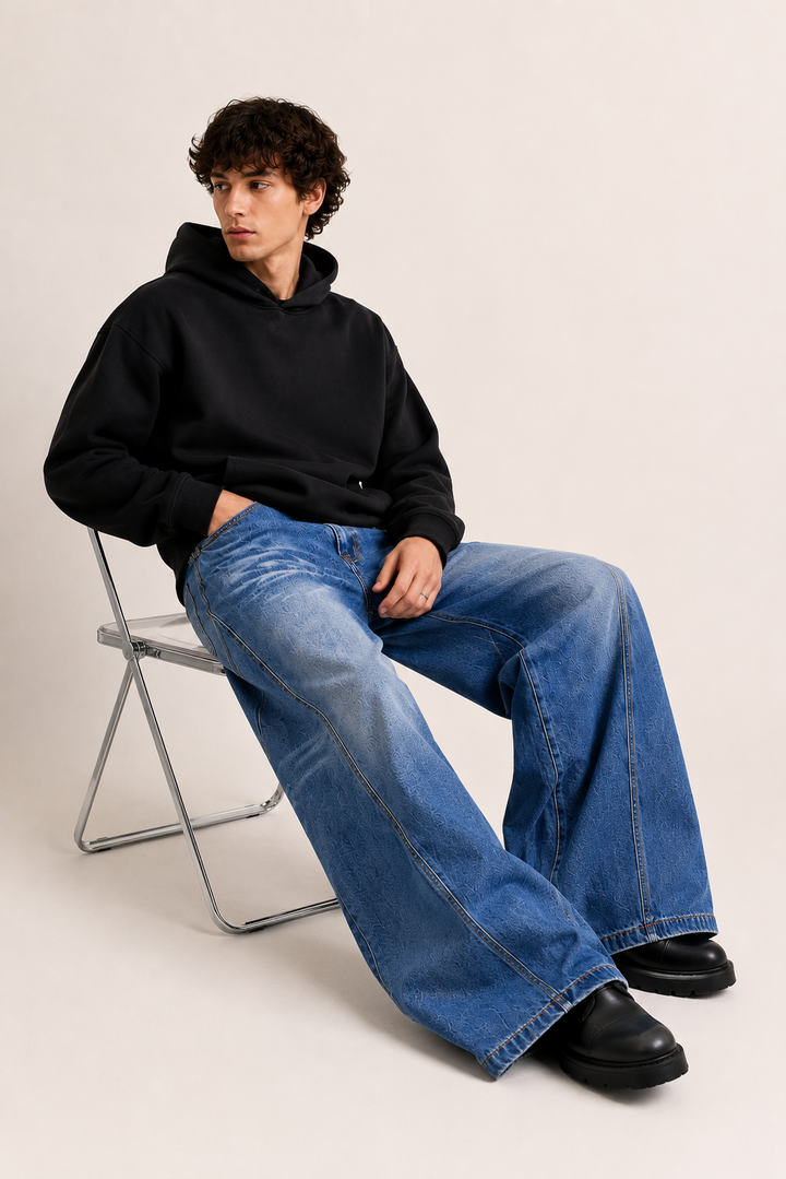 Baggy herenjeans met extra wijde pijpen en een versleten waseffect - Anselm