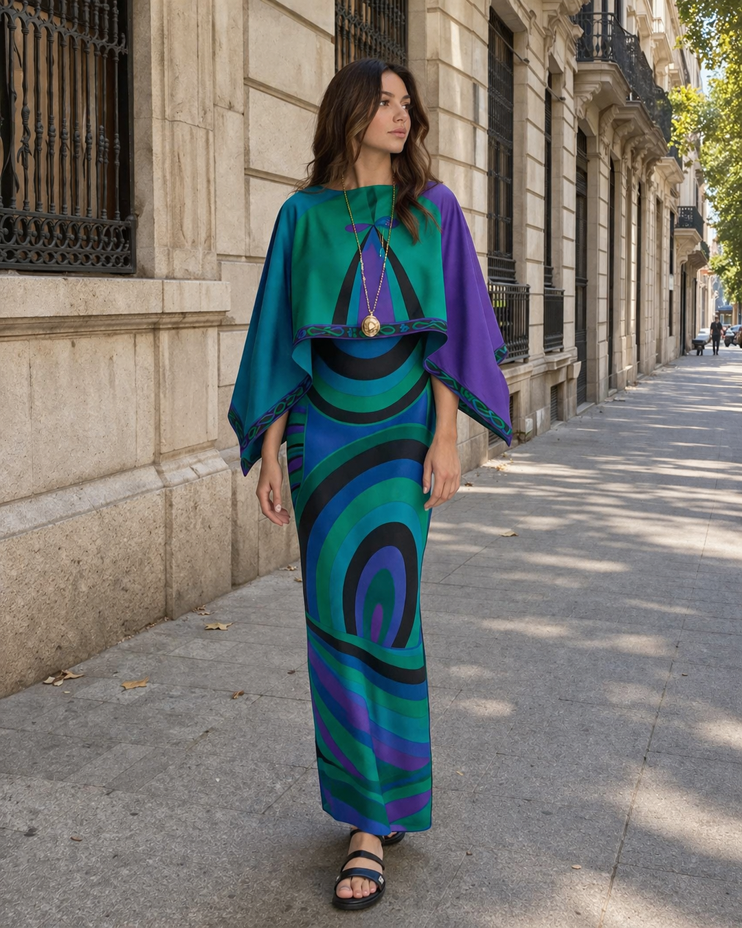 Damesjurk, lang, strapless, tweedelig met geometrische print - Karyme
