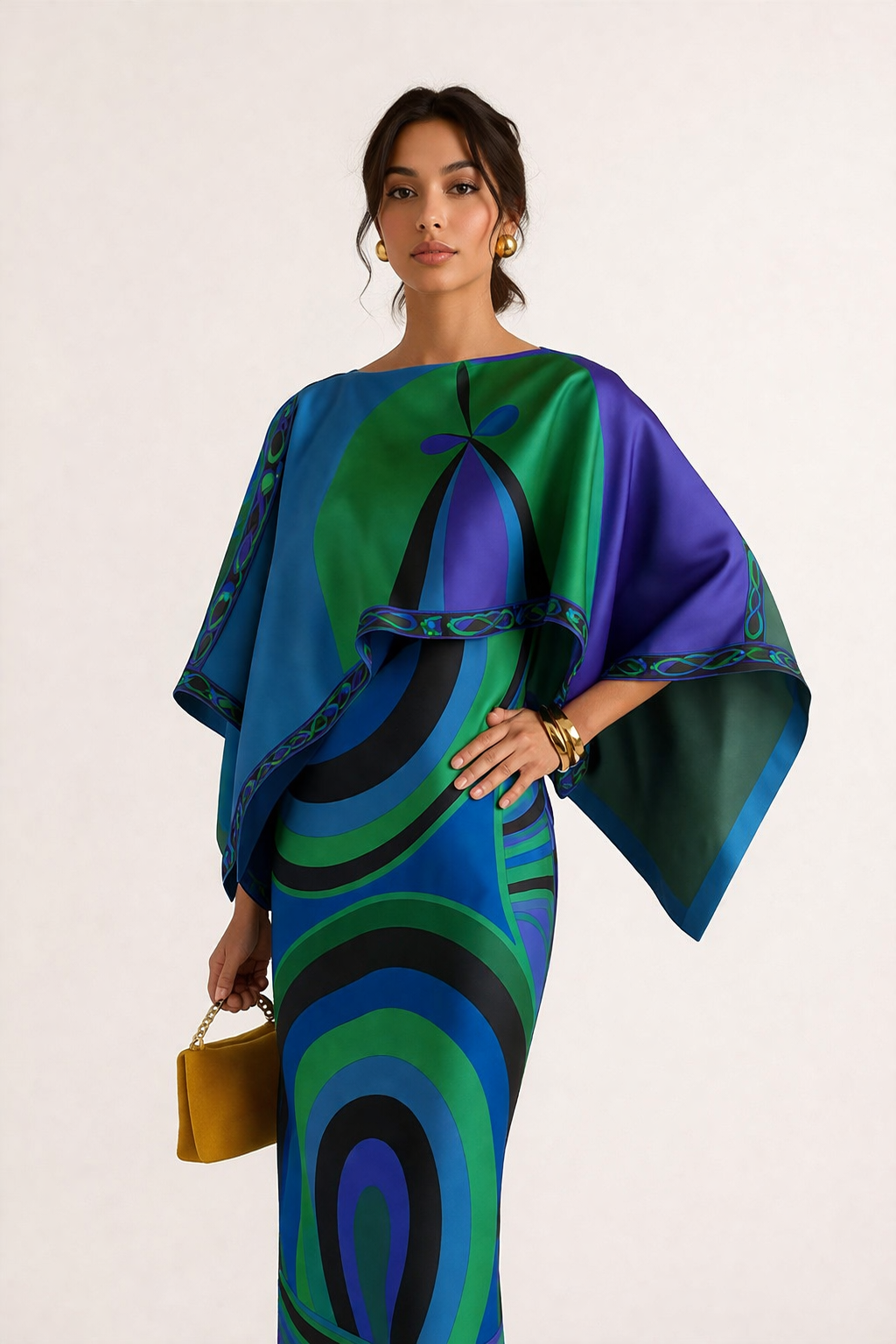 Damesjurk, lang, strapless, tweedelig met geometrische print - Karyme