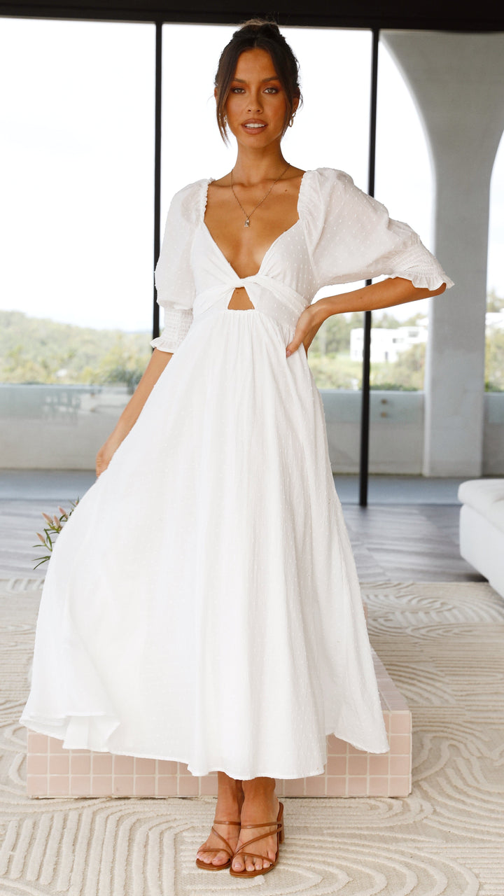 Witte midi-jurk met blote schouders voor dames - Renata