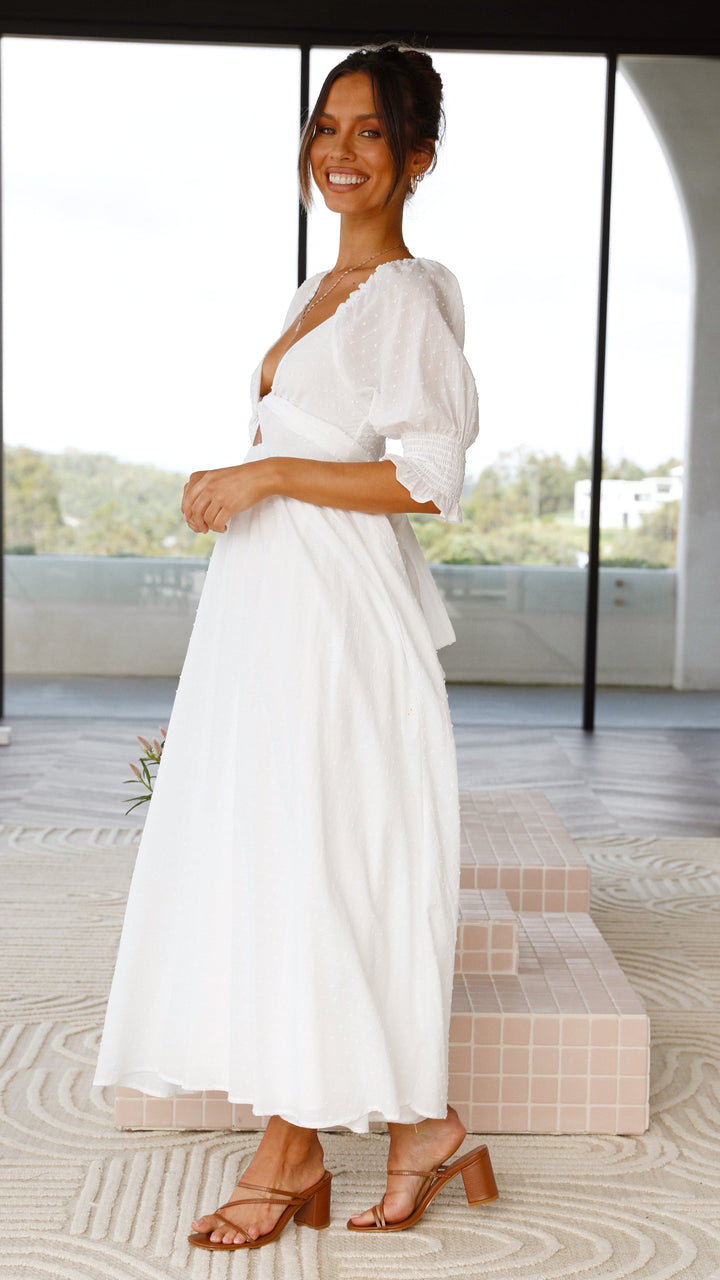 Witte midi-jurk met blote schouders voor dames - Renata