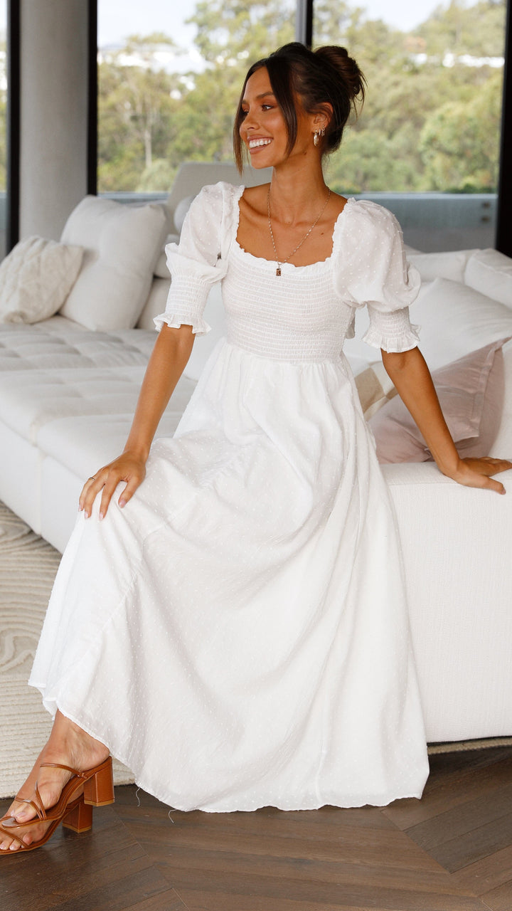 Witte midi-jurk met blote schouders voor dames - Renata