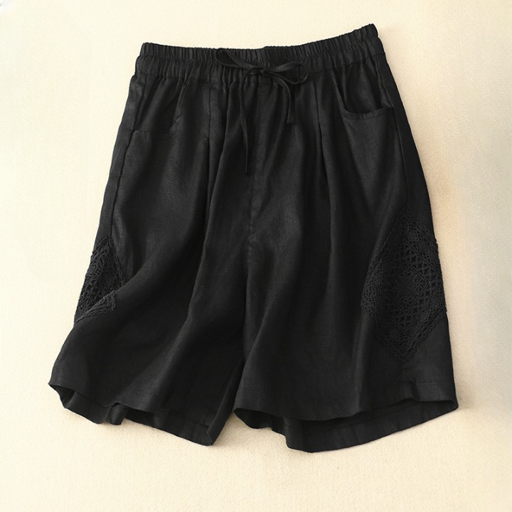 Linnen damesshort met zijborduursel en verstelbare taille - Paloma