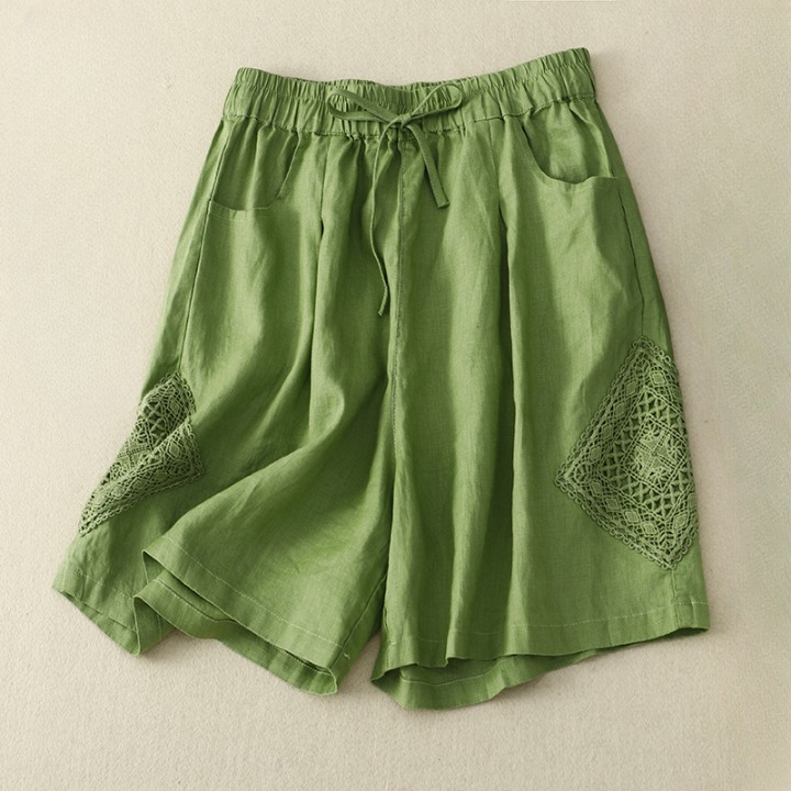 Linnen damesshort met zijborduursel en verstelbare taille - Paloma