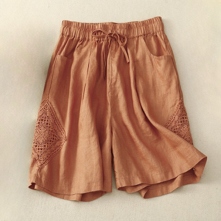 Linnen damesshort met zijborduursel en verstelbare taille - Paloma