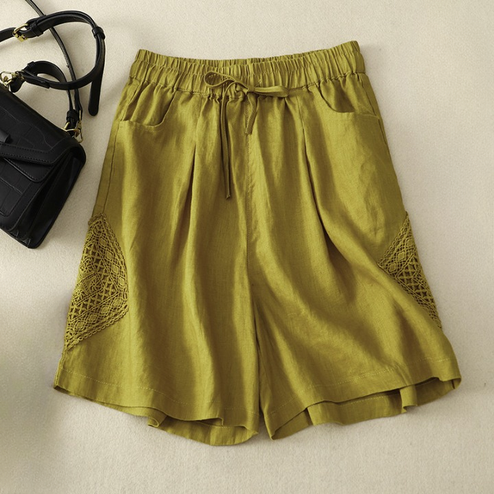 Linnen damesshort met zijborduursel en verstelbare taille - Paloma