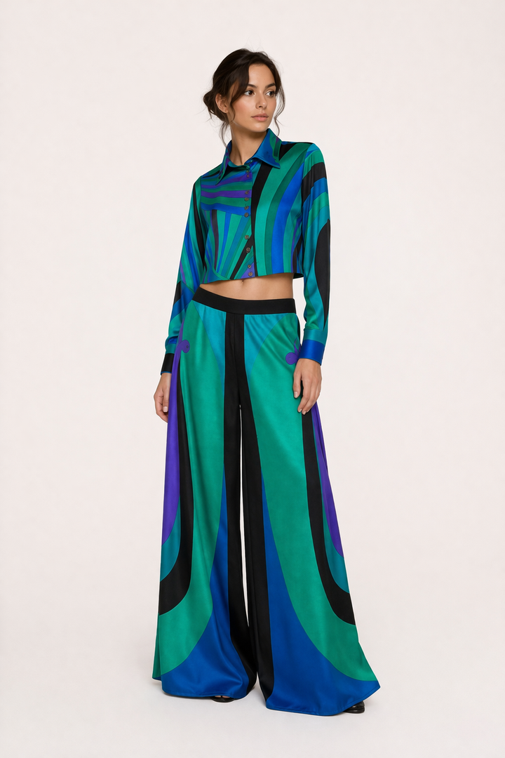 Damestop met lange mouwen, wijde broek, elegante print - Jenna
