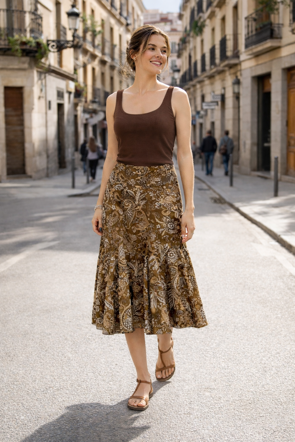 Dames midirok bedrukt hoge taille boho stijl - Nerida