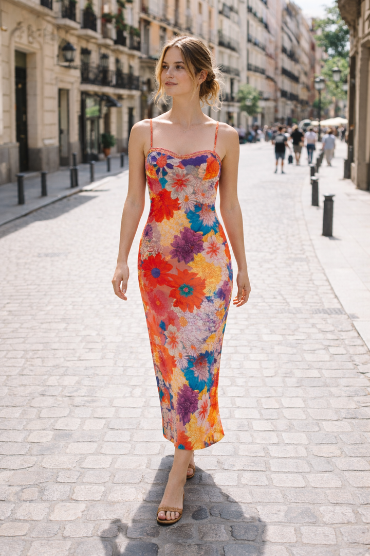 Maxi-jurk met bloemenprint en slanke bandjes - Lirenne