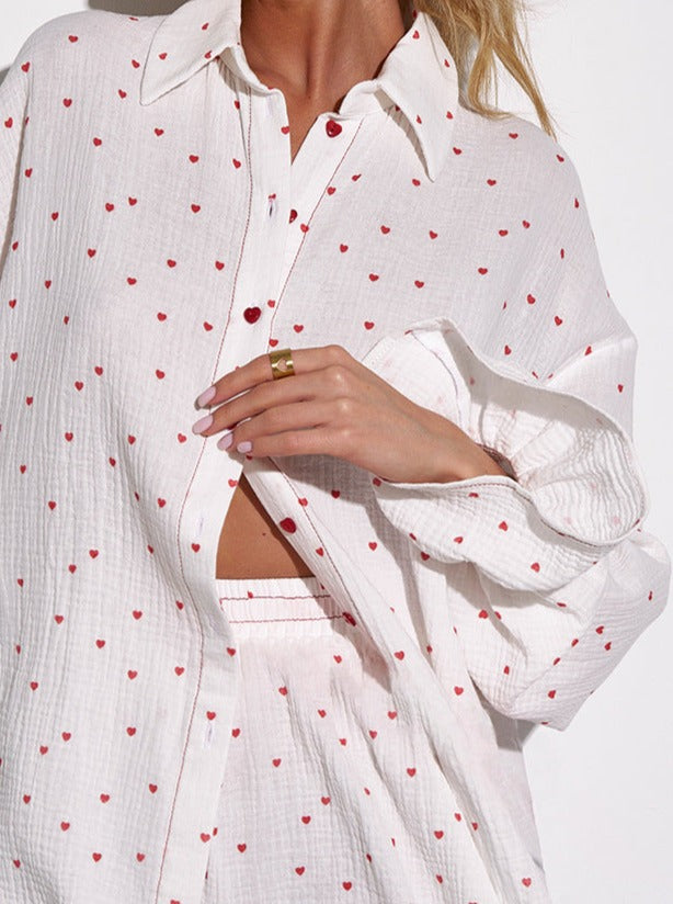 Angie - Korte broek met hartjesprint en shirt met lange mouwen