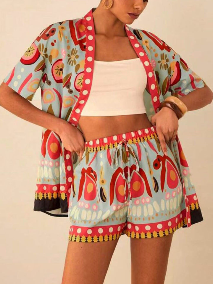 Dames kimono korte en korte broek met lenteprint - Arlena