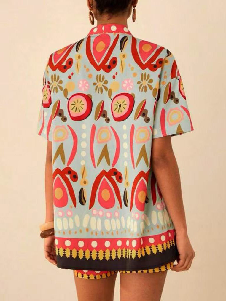 Dames kimono korte en korte broek met lenteprint - Arlena
