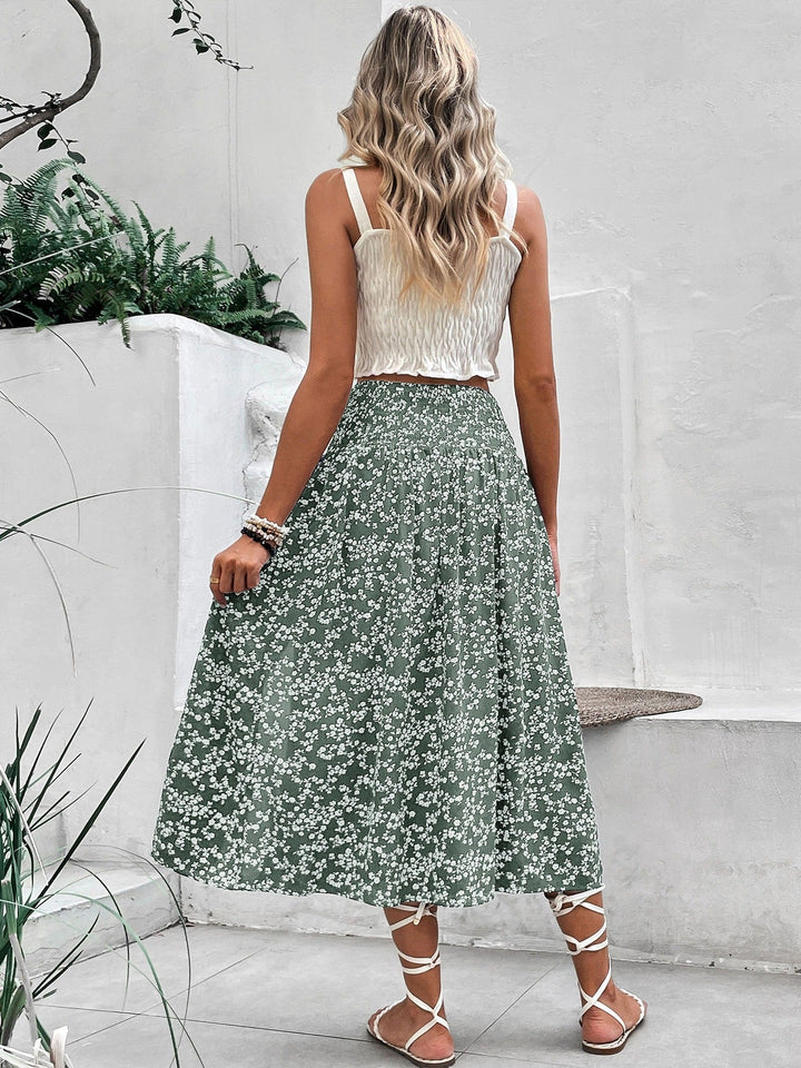 Dames midirok met bloemenprint en zijsplit - Amelia