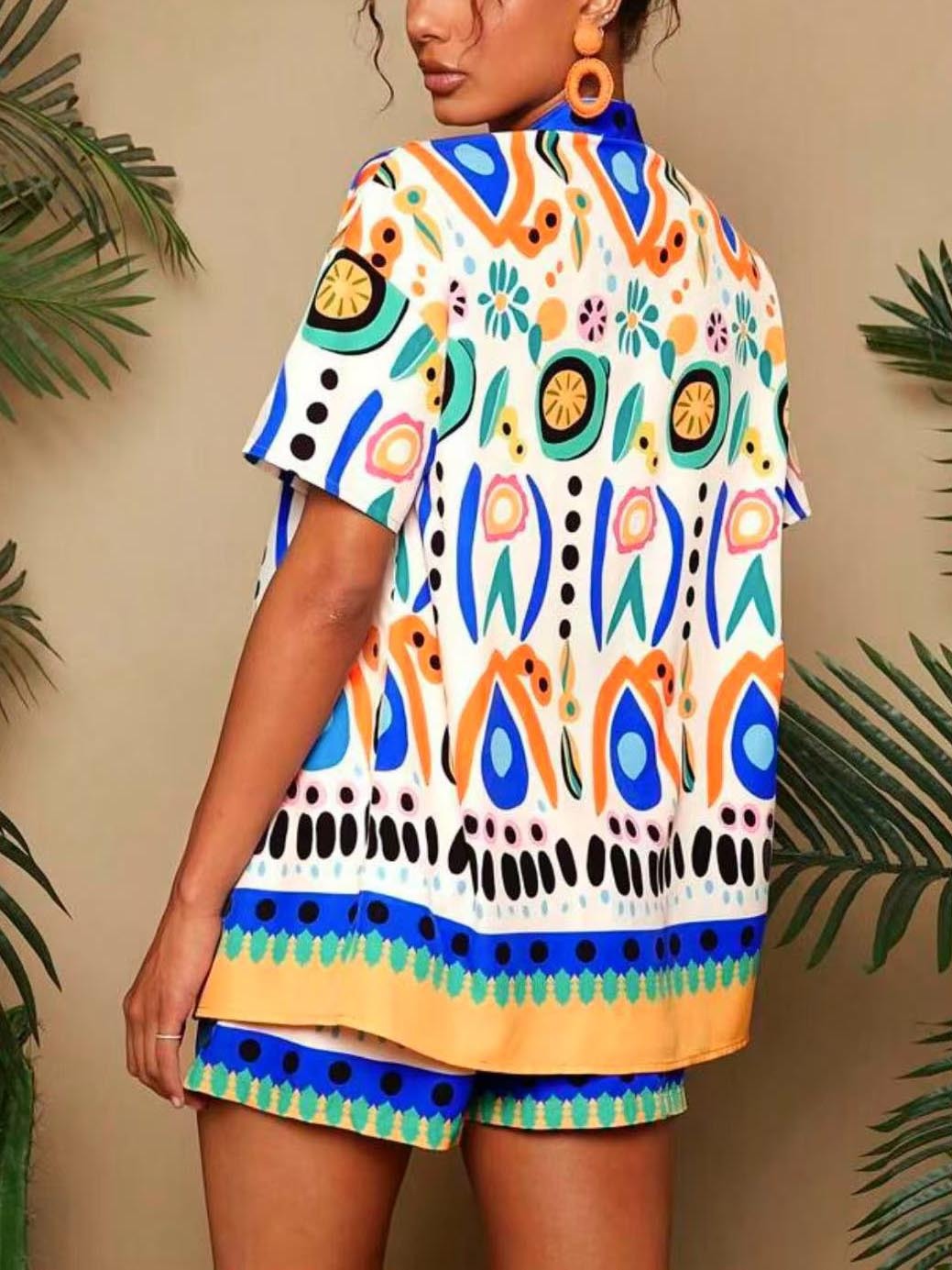 Dames kimono korte en korte broek met lenteprint - Arlena