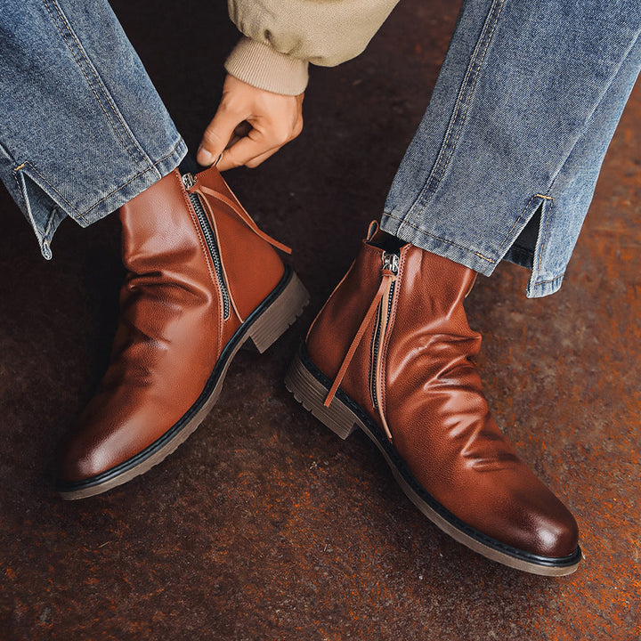 Leren enkellaarsjes met zijrits - Alex