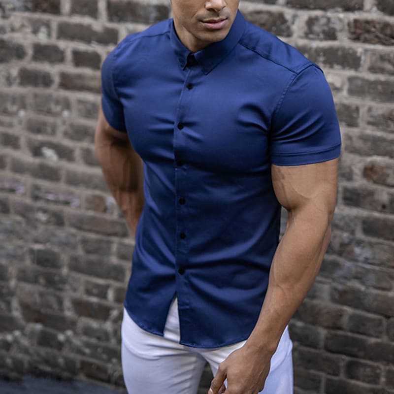 Fyn - Slim fit herenshirt met korte mouwen in één kleur