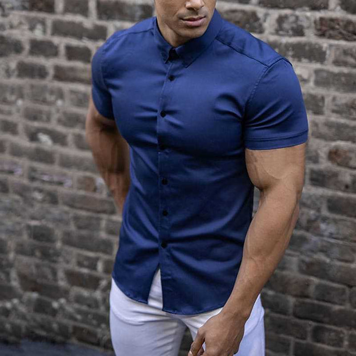 Fyn - Slim fit herenshirt met korte mouwen in één kleur