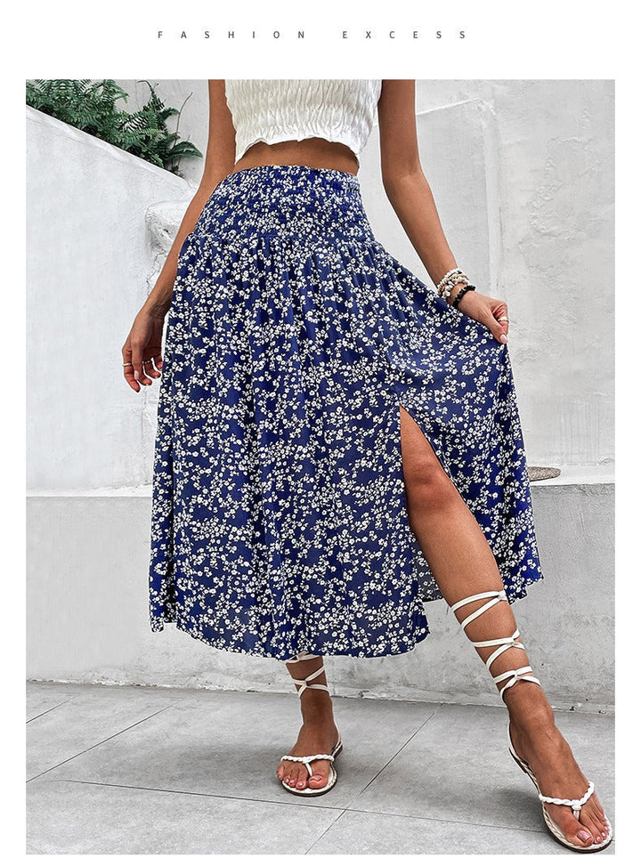 Dames midirok met bloemenprint en zijsplit - Amelia