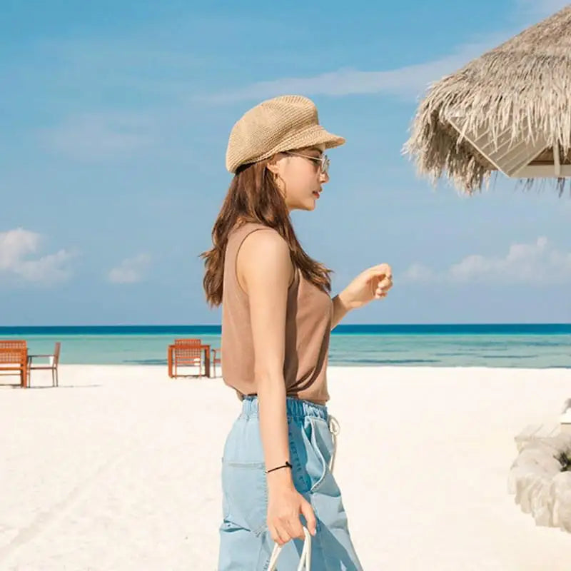 Dames zonnehoed met achthoekige baret