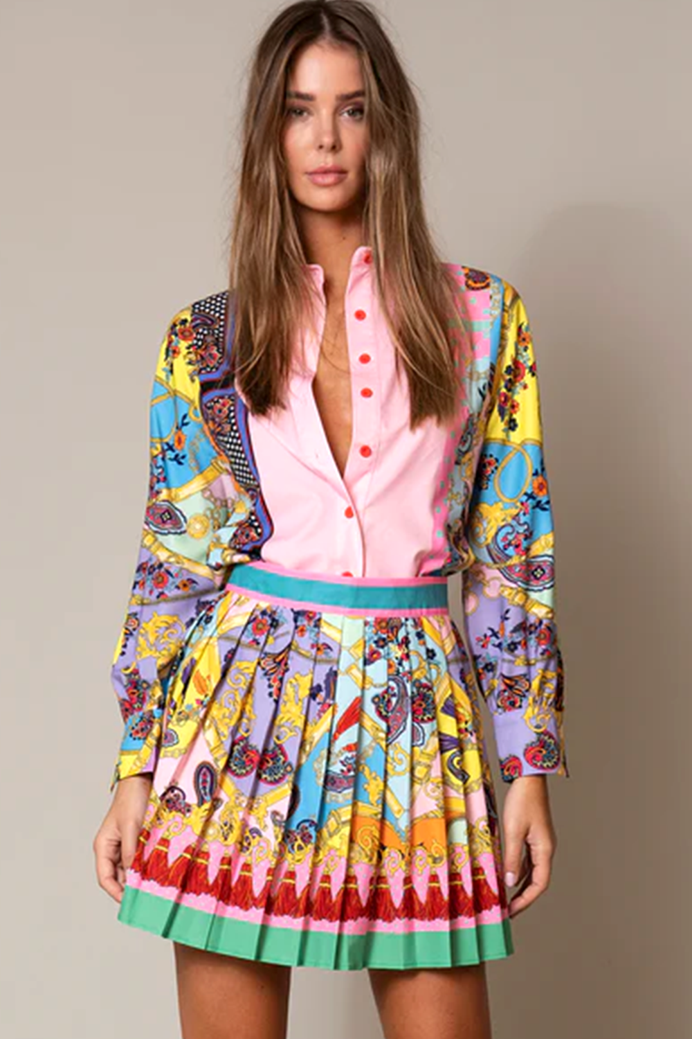 Damesset met plooirok en print - Bianca