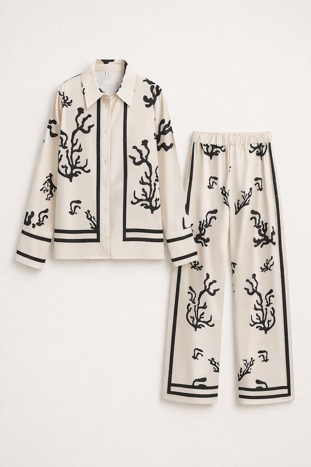Damesset blouse wijde broek elegante print - Pioenroos