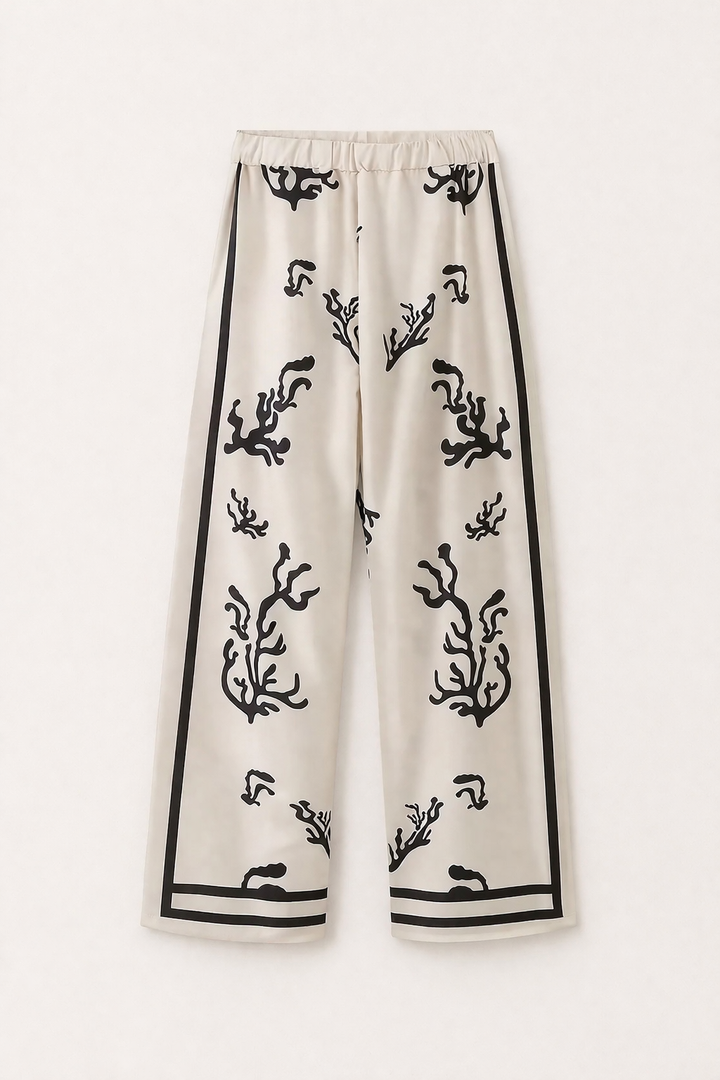 Damesset blouse wijde broek elegante print - Pioenroos