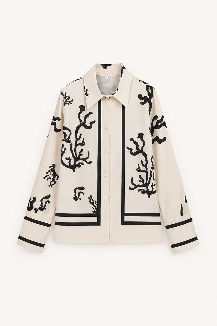 Damesset blouse wijde broek elegante print - Pioenroos