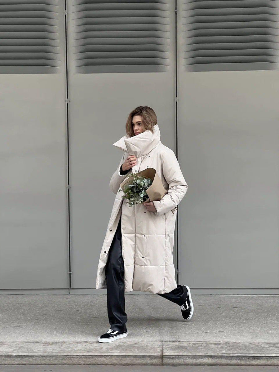 Donia - Lange Winterjas met Elegante Brede Kraag