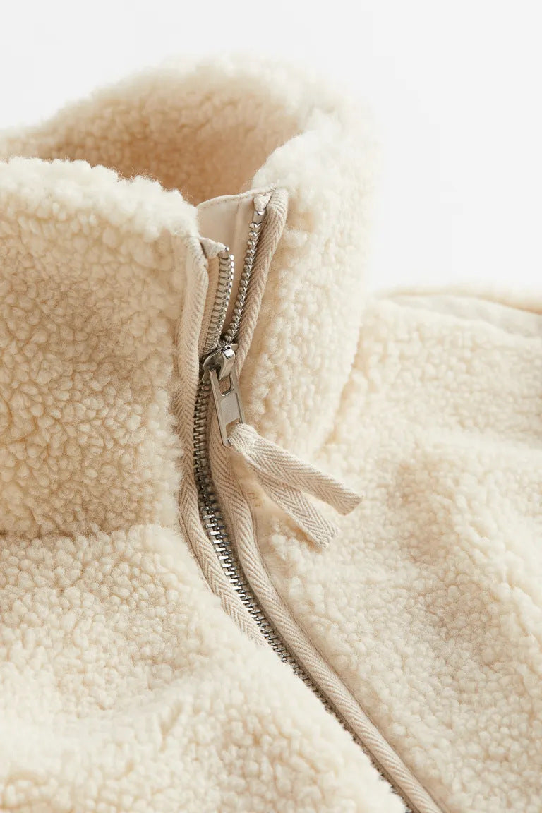 Damesjas van pluche met losse sluiting en gestructureerde revers - Eirene