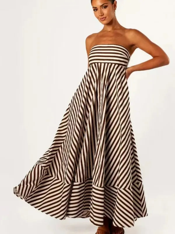 Maxi-jurk voor dames met streepdessin en strapless halslijn - Alvera