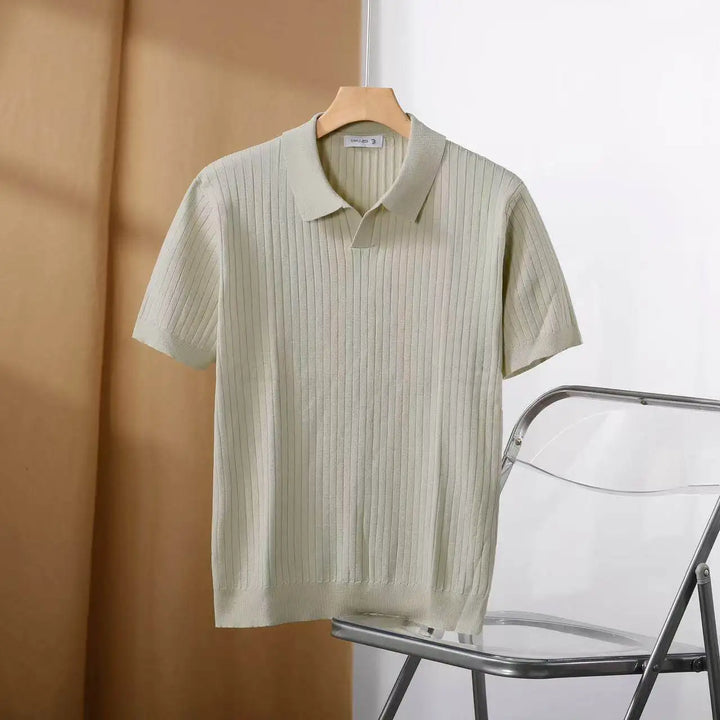 Herenpolo in slim fit met verticale textuur en gespreide kraag - Darel