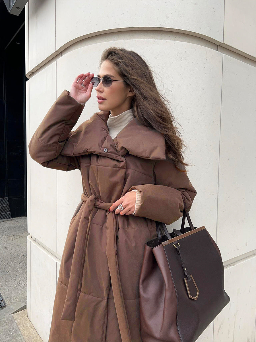 Donia - Lange Winterjas met Elegante Brede Kraag