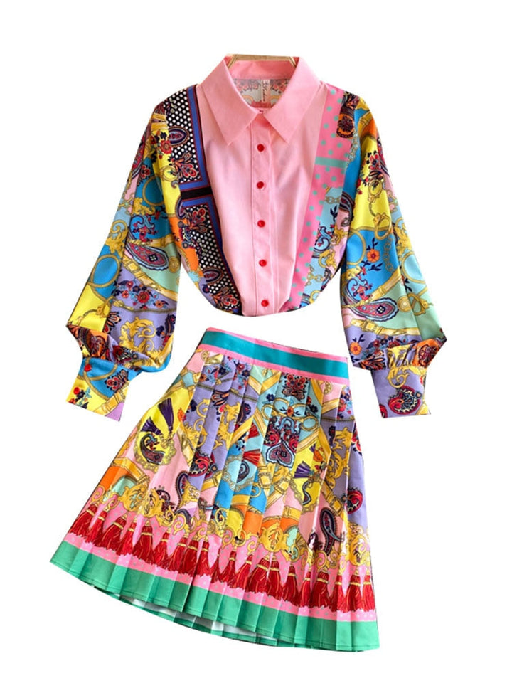 Damesset met plooirok en print - Bianca