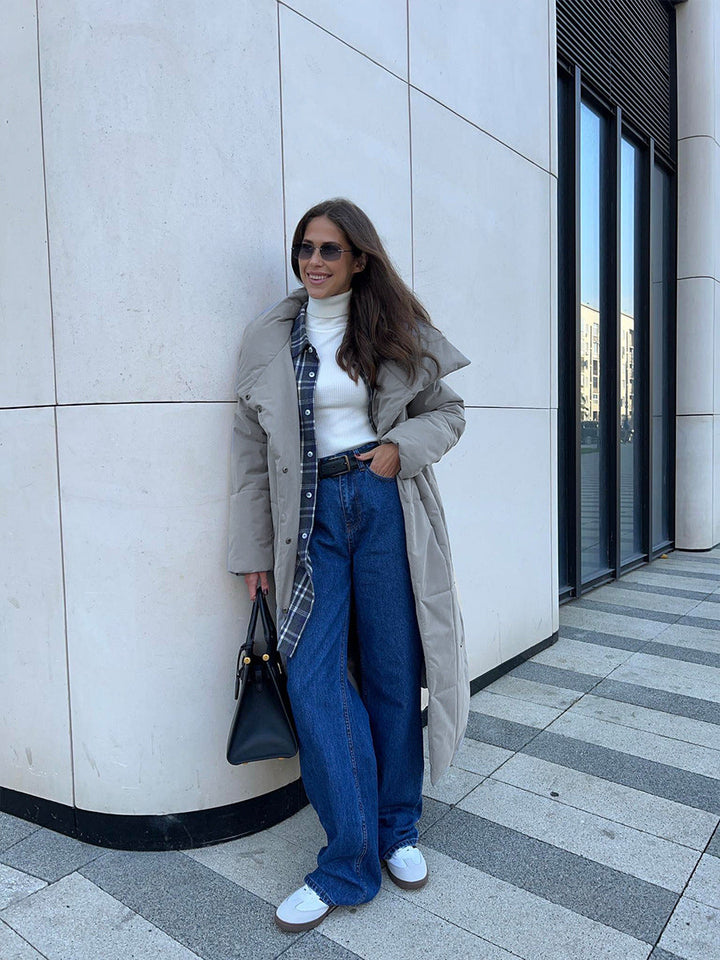 Donia - Lange Winterjas met Elegante Brede Kraag