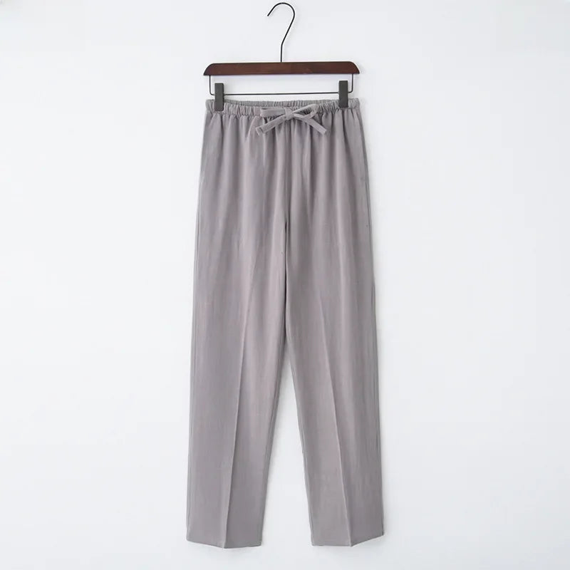 Wijde linnen broek met elastische tailleband en koord voor dames - Nerea